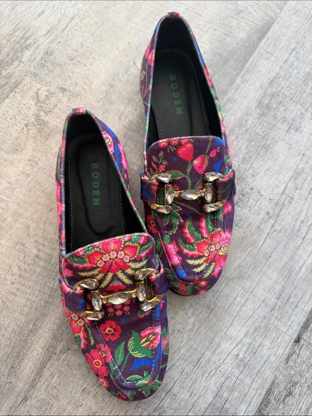 Boden Purple Multi Floral Embellished Loafers